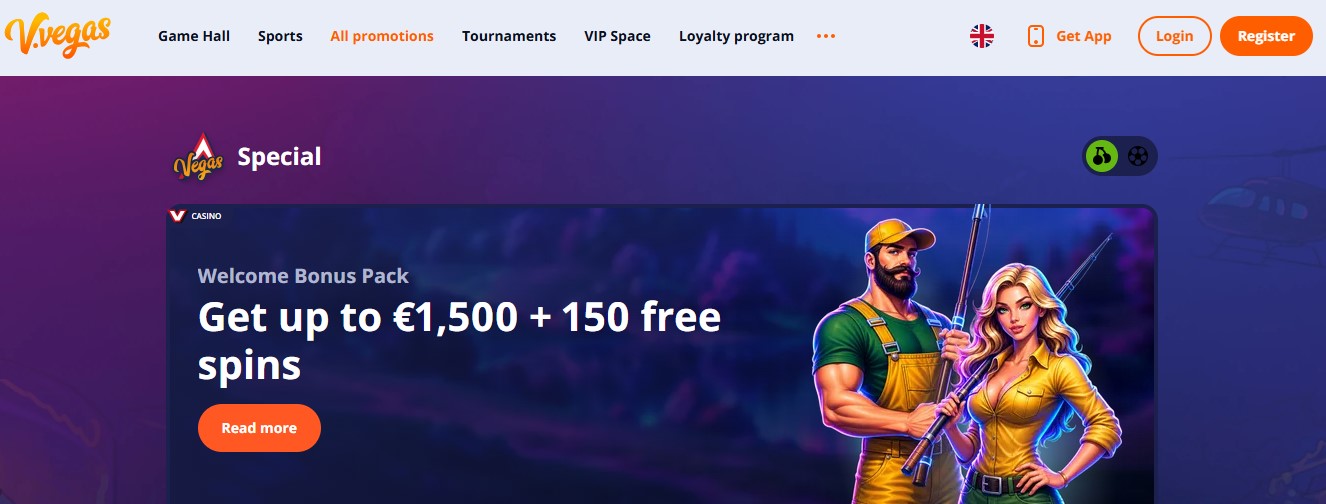 V.Vegas bonus details, maximum payout shown in the terms box