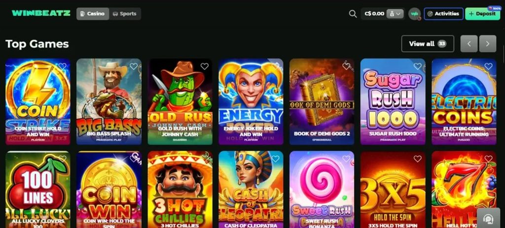 WinBeatz bonus details, list of eligible games inside the offer panel